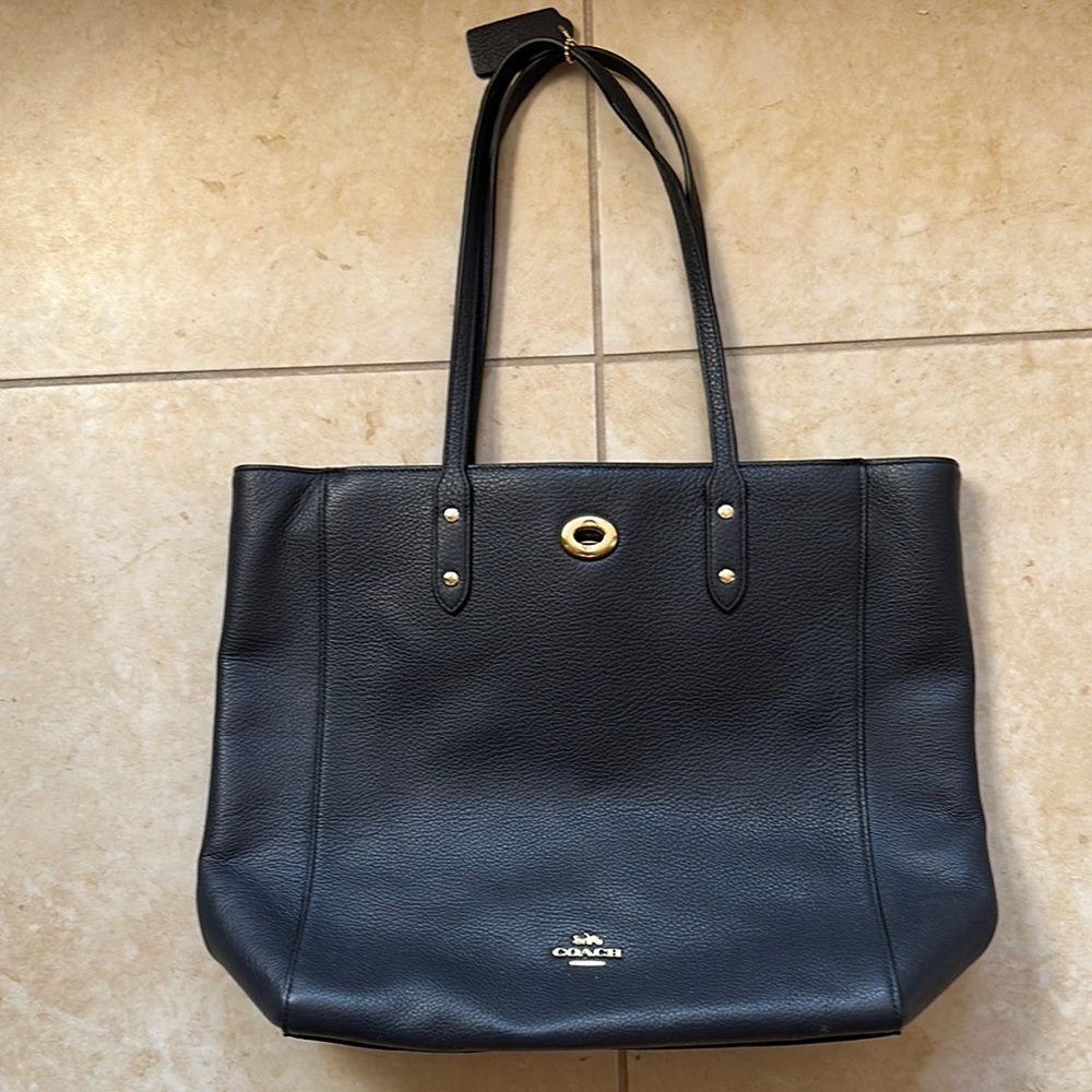Coach Black Leather Tote with Gold Hardware